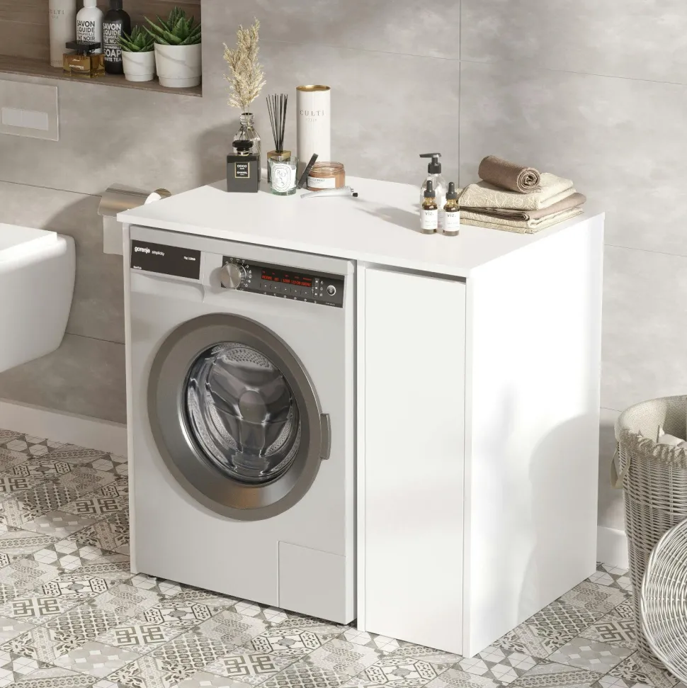 Meuble pour machine à laver blanc avec rangement MARFA