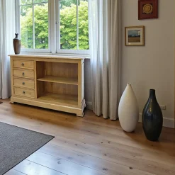 Meuble TV / Buffet / Bibliothèque basse Hévéa 4 tiroirs, 2 niches 120x35x80cm TRADITION