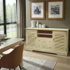 Meuble TV / Buffet Hévéa 2 portes persiennes, 6 tiroirs, 2 niches 150x44x80cm MAORI