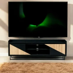 Meuble TV 2 portes bois noir et blanc ANINA