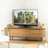 Meuble TV 3 portes bords arrondis bois décor strié JINAN