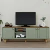Meuble TV 3 portes vert sauge et plateau effet chêne VAREN