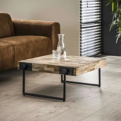 Meuble TV à roulettes 1 porte, 2 tiroirs, 2 niches en Hévéa recyclé naturel et métal 120x50x60cm LOFT