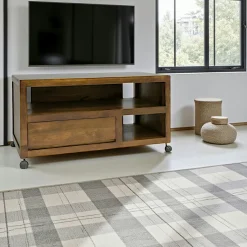 Meuble TV à roulettes 1 tiroir hévéa 90cm OLGA
