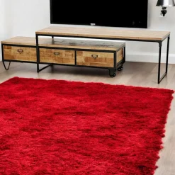 Meuble TV à roulettes en 2 parties, 3 tiroirs, 1 grand plateau en Hévéa recyclé naturel et métal 150x45x50cm LOFT