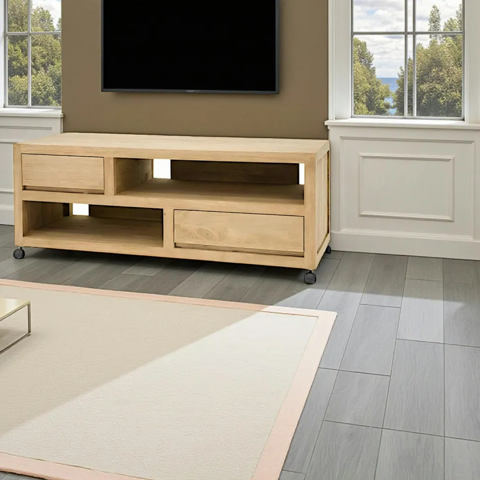 Meuble Tv à roulettes hévéa 120CM OLGA