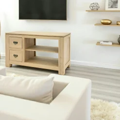 Meuble TV 2 tiroirs hévéa 100x45x58cm HELENA