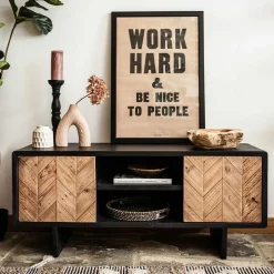 Meuble tv avec rangement en bois recyclé FSC motif chevron FAGA