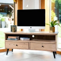 Meuble tv avec rangement bois recyclé clair SALERNE
