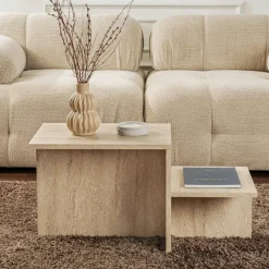 Meuble TV avec rangement - effet travertin MARFA