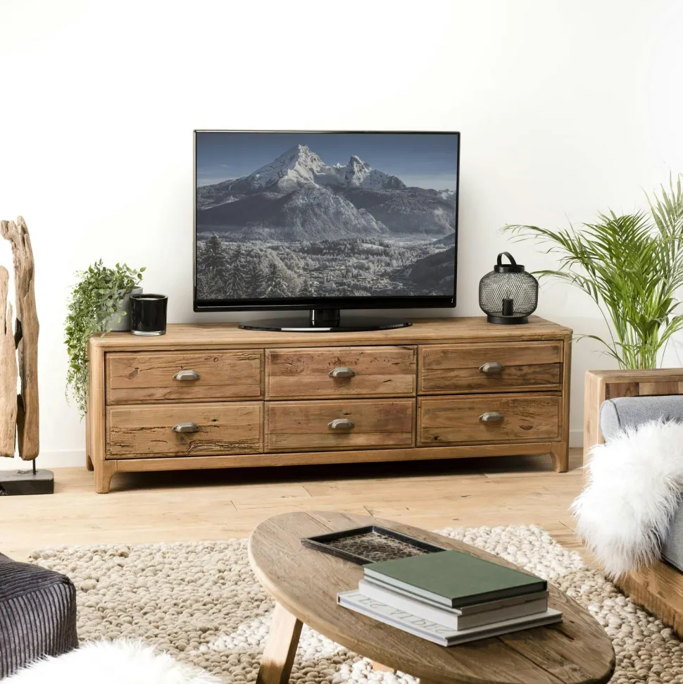 Meuble tv avec rangement en bois de pin recyclé DENVER