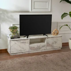 Meuble TV avec rangement - effet marbre MARFA
