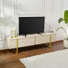 Meuble TV avec rangement - effet travertin, pieds dorés JENA