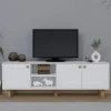 Meuble TV blanc, 3 portes à cadre et 2 niches VAREN