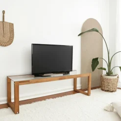 Meuble TV bois brun et verre - 130 cm, moderne LHASA