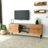 Meuble TV bois clair sculpté - 2 étagères assorties LECCE