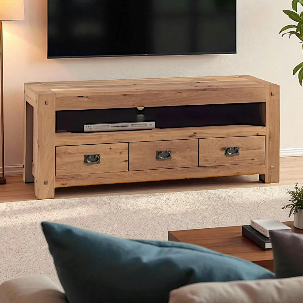 Meuble TV bois de chêne 3 tiroirs FJORD