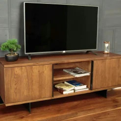 Meuble tv bois motif damier 150 cm OKA