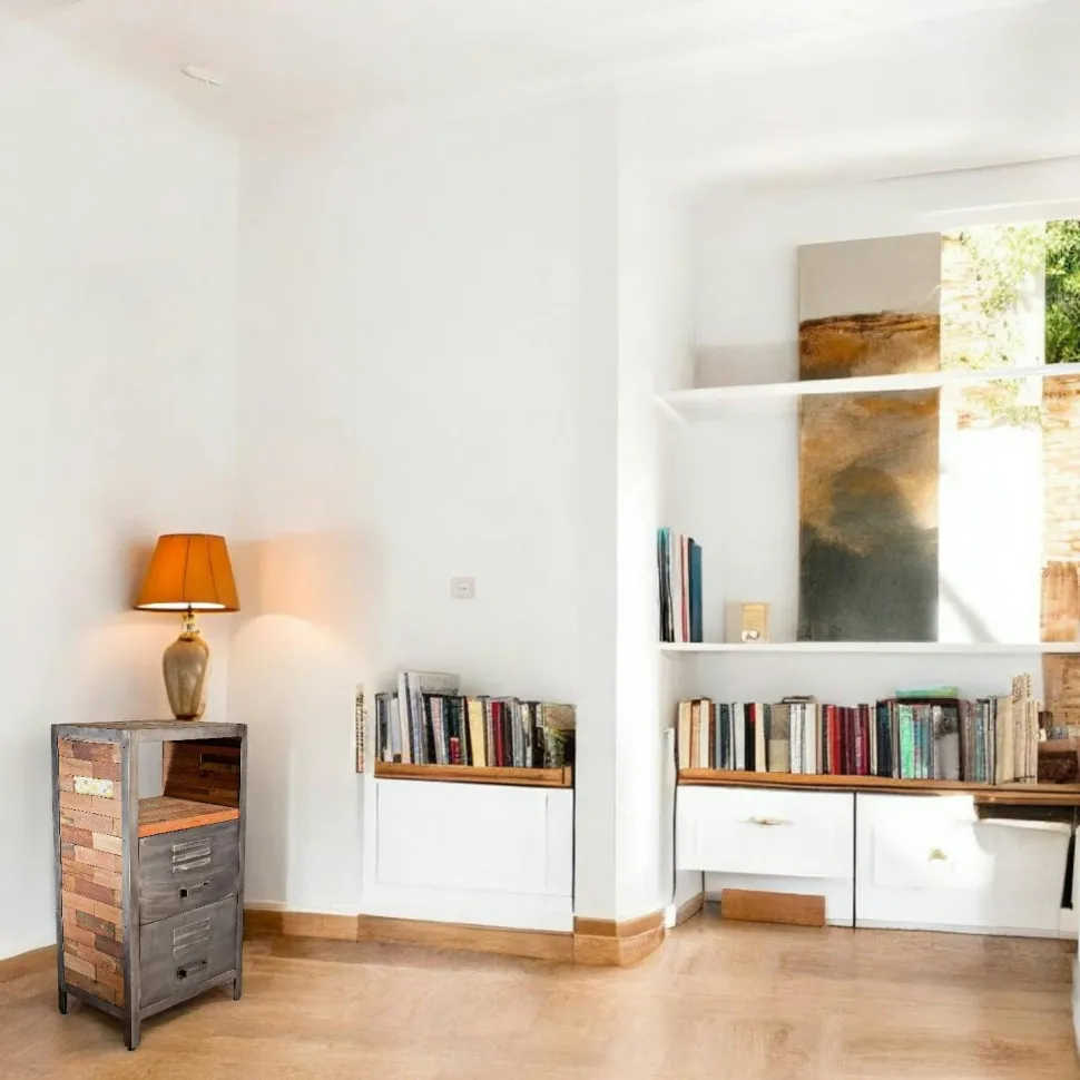 Meuble TV bois recyclé métal 4 tiroirs CARAVELLE