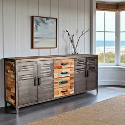 Meuble TV bois recyclé métal 4 tiroirs CARAVELLE