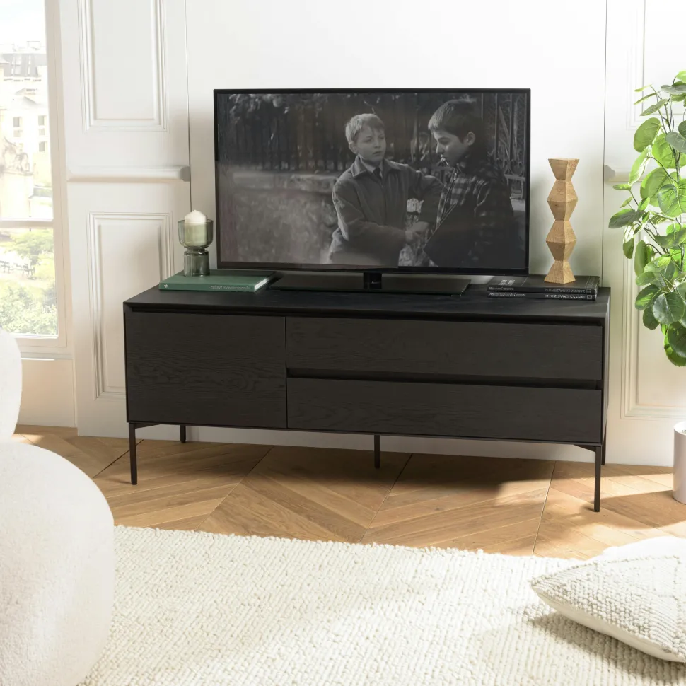 Meuble TV contemporain bois couleur naturelle 1 porte 2 tiroirs MAYENCE
