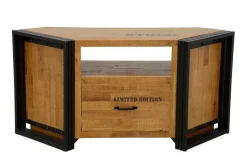 Meuble TV d'angle hévéa recyclé naturel et métal noirci 1 tiroir 1 niche 115X40X55cm DOCKER