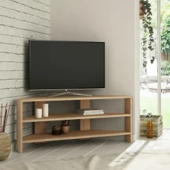 Meuble TV d'angle rangements ouverts - effet bois clair MARFA