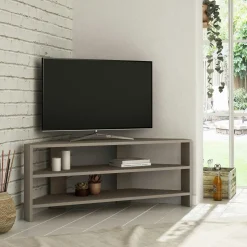 Meuble TV d'angle rangements ouverts - finition moka MARFA