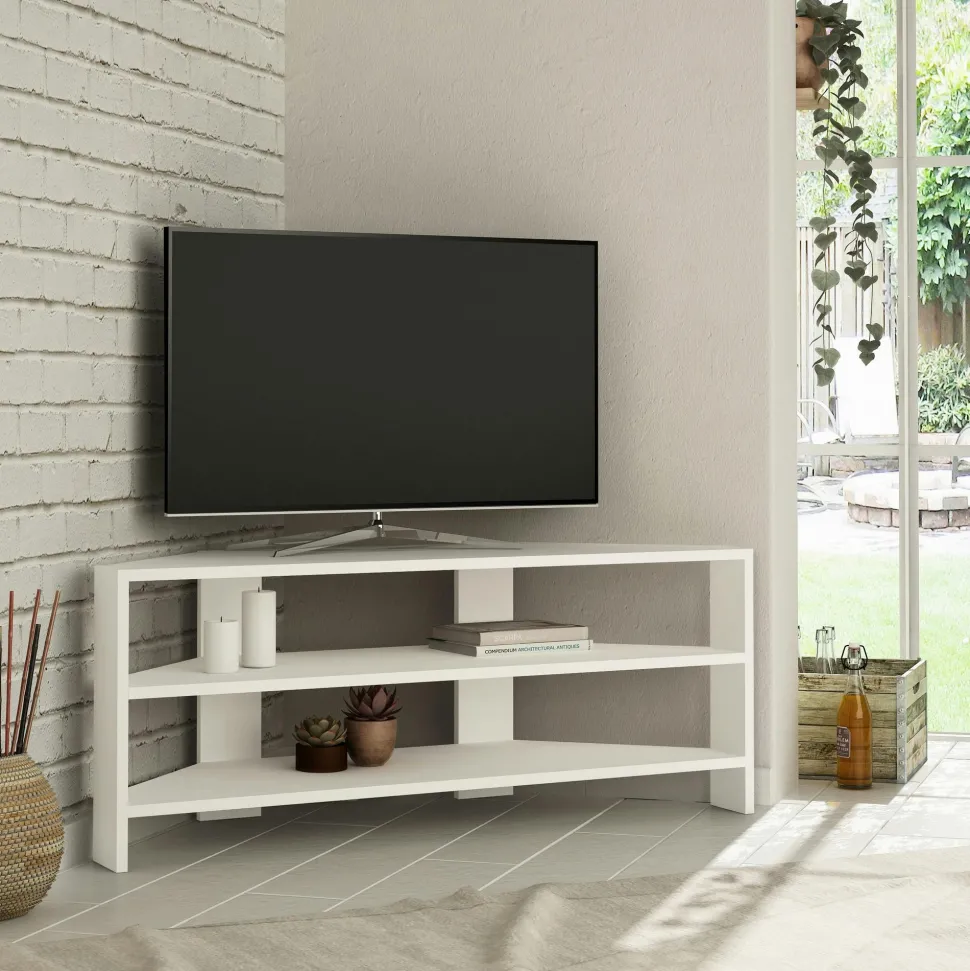Meuble TV d'angle rangements ouverts - finition moka MARFA