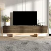 Meuble TV design 3 portes striées effet bois foncé cadre clair MARFA