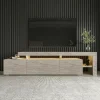 Meuble TV design effet travertin - 3 portes, niches MARFA