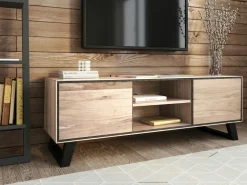 Meuble tv en bois de chêne brun et pieds obliques PALERME