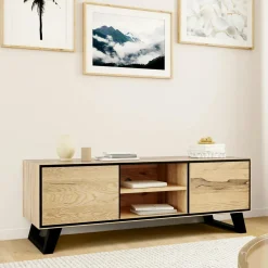Meuble tv en bois de chêne huilé et pieds obliques PALERME