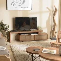 Meuble TV extensible et modulable en teck recyclé 2 tiroirs SWING