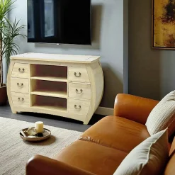 Meuble TV galbé Hévéa 6 tiroirs, 3 niches 95.2x55x70cm MAORI TRADITION