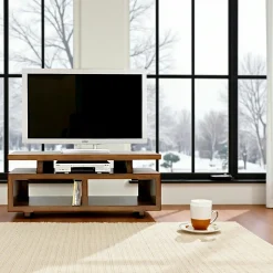Meuble TV hévéa 2 niches 120cm HELENA