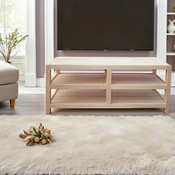 Meuble TV Hévéa 4 niches 120x45x50cm HELENA