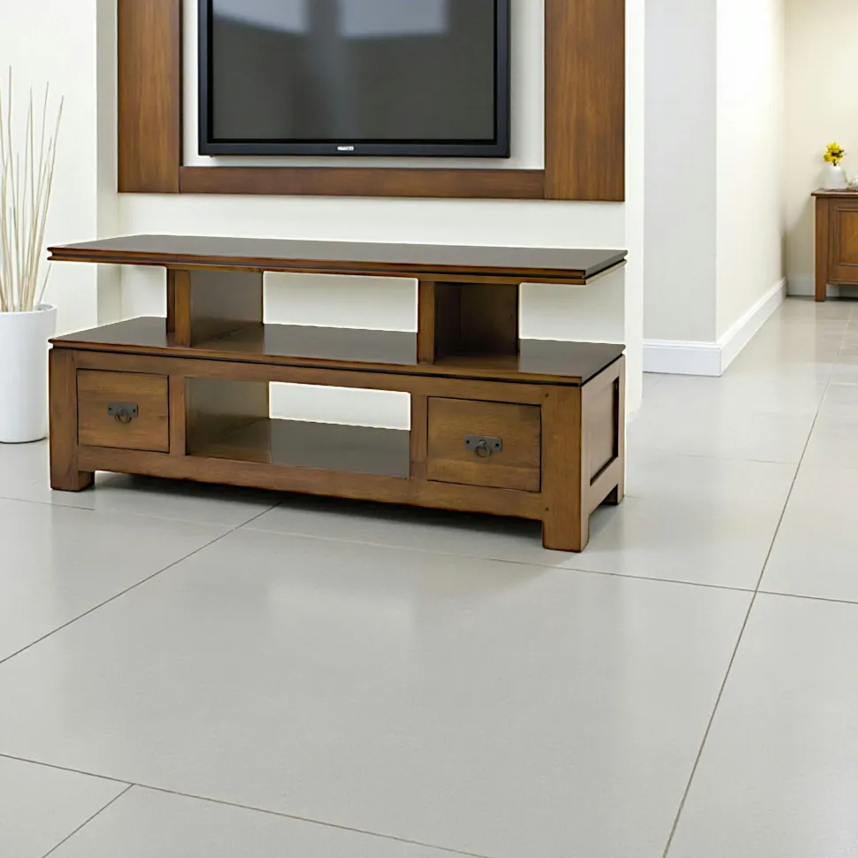 Meuble TV hévéa 4 niches 125x45x58cm HELENA