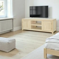 Meuble TV Hévéa 2 portes, 2 niches, 136x45x48,6cm HELENA