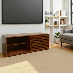 Meuble TV Hévéa 2 portes coulissantes Persiennes 120x45x45cm NEW ORLEANS