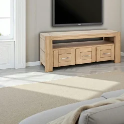 Meuble TV Hévéa 3 tiroirs, 1 grande niche 120x40x50cm ATTAN