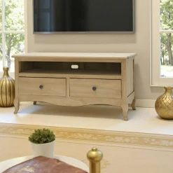 Meuble TV Hévéa 2 tiroirs, 1 grande niche 100x45x50cm TRADITION