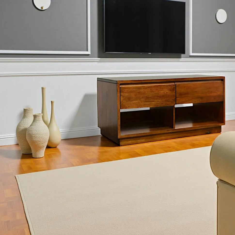 Meuble TV Hévéa 2 tiroirs, 2 niches basses 90x45x45cm BALTIC