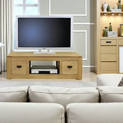 Meuble TV hévéa 2 tiroirs 125x50x40cm HELENA