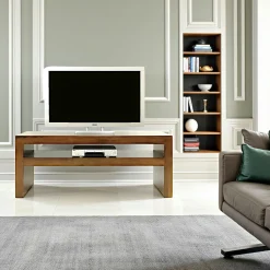 Meuble TV Hévéa double plateaux 120x50x60cm OLGA