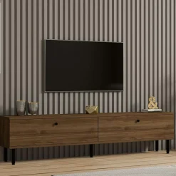 Meuble TV moderne 2 portes effet bois foncé JENA