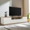 Meuble TV moderne 3 portes blanc et effet pin MARFA