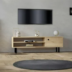 Meuble TV moderne effet bois clair - 2 niches traversantes JENA