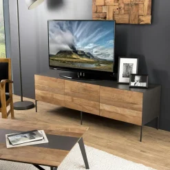 Meuble tv moderne teck recyclé 2 portes PANAMA