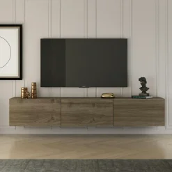Meuble TV mural effet noyer - 3 niches MARFA